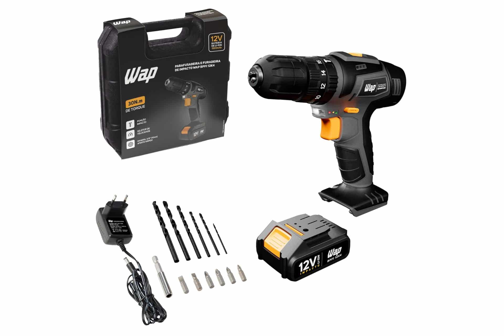 WAP Parafusadeira e Furadeira com Impacto à Bateria 12V BPFI-12K4